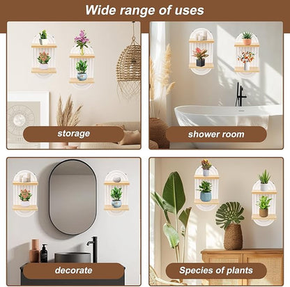2 Pcs Modern Boho Wooden Rainbow Wall Shelves Shelf Decor, Wood Wall Mount Book Shelf, Floating Shelves for Living Rooms Bathroom Wall Decor Display (03)