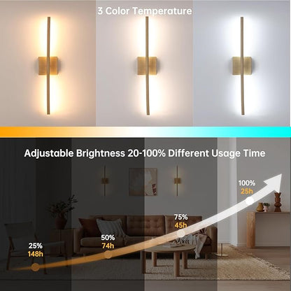Battery Operated Wall Sconce Set of 2, 8000mAh Rechargeable Wall Sconces, 3000K-6000K Dimmable, 350°Rotate, Indoor Wall Lights for Bedroom Living Room, Original Wood, 23.6 Inch