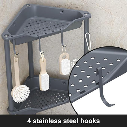 Orimade Rustproof 5 Tier Floor Standing Corner Shower Caddy Organizer, Plastic Metal Splicing Floor Corner Shelf Rack Stands for Bathroom, Grey