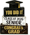 2026 Graduation Table Decorations Class of 2026 Senior Tiered Tray Decor Wooden Hat Block Signs Farmhouse Congrats Grad Tabletop Party Centerpiece for Tables Wooden Sign for Home Decor
