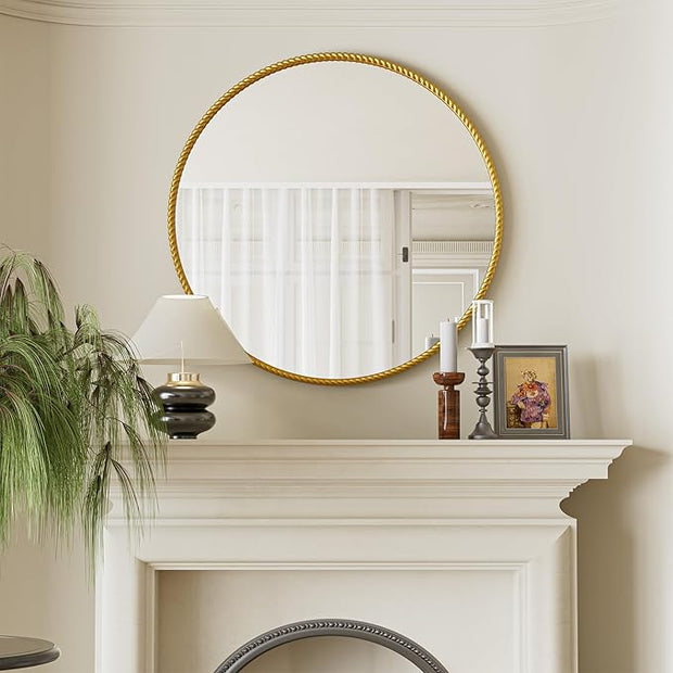 PROHOMEWARE Gold Round Bathroom Mirrors, 36 inch Circle Wall Mounted Hanging Mirror for Entryway, Living Room, Hallway, Bathroom, Bedroom