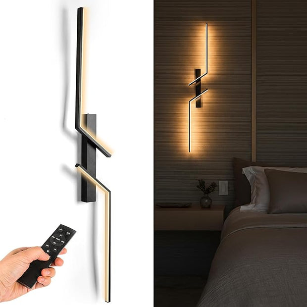 1-Pack Battery Operated Wall Sconce - 39 Inch Rechargeable Sconces Decor - Wireless Light with Remote Control and Timer - Modern Black Battery Powered Fixture for Hallway Wall Decor