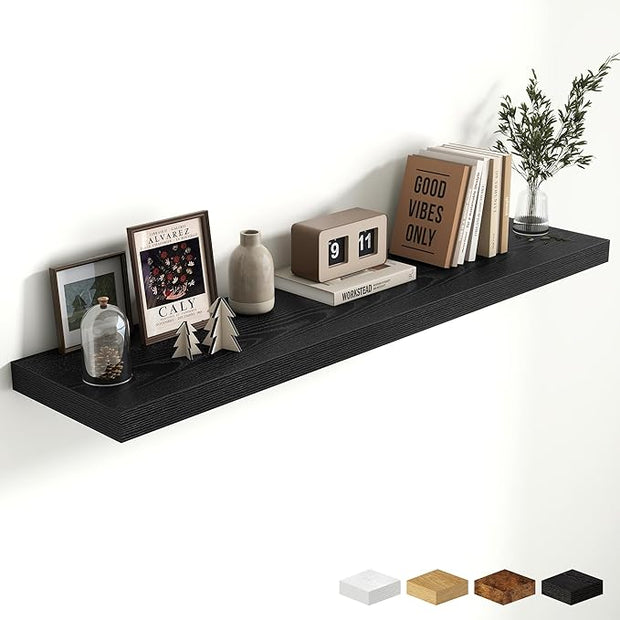 Fun Memories 10 Inch Deep Shelves, Floating Shelves for Wall 48 Inches Long, Wood Floating Shelves for Wall, Large Storage Shelves Wall Mount for Living Room Bedroom, Black, Set of 1