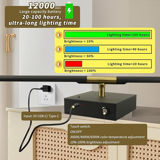 Battery Operated Wall Sconce Set of 2 Rechargeable Wireless Cordless 12000ma 360° Rotation Large Wall Lights lamp Modern Decor Linear Long Metal Black Gold 28"