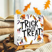 Rustic Halloween Box Sign Decor Tabletop, Fall Home Party Decor, Halloween Decorations Indoor & Front Door Porch, Playroom Decoration, Trick or Treat Sign Wooden Plaque 5 * 5inch