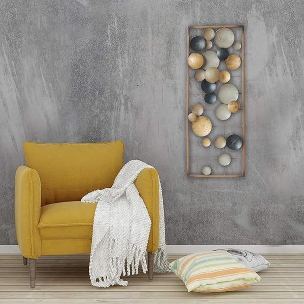 All American Collection New Aluminum/Metal Wall Decor with Frame (Circles Earth Colors),Living Room