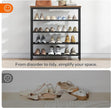 HOOBRO Shoe Rack with 4 PU Shelves, 5-Tier Shoe Storage Organizer for Closet and Entryway, Holds 12-16 Pairs of Shoes, Sturdy Metal Frame, Small Spaces, Rustic Brown and Black BF95XJ01