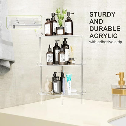 Corner Shower Caddy, 3 Tier Acrylic Shower Organizer Corner for Inside Shower, Rustproof Floor Standing Shower Shelves for Bathroom, Clear