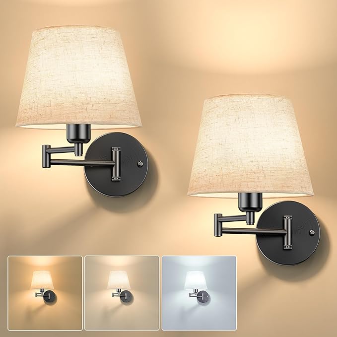 Battery Operated Wall Sconces Set of Two, Wireless Black Wall Lights with 10000mAh RGB Rechargeable Bulb and Remote Control, Sconces Wall Decor for Bedroom Living Room 9.5 in