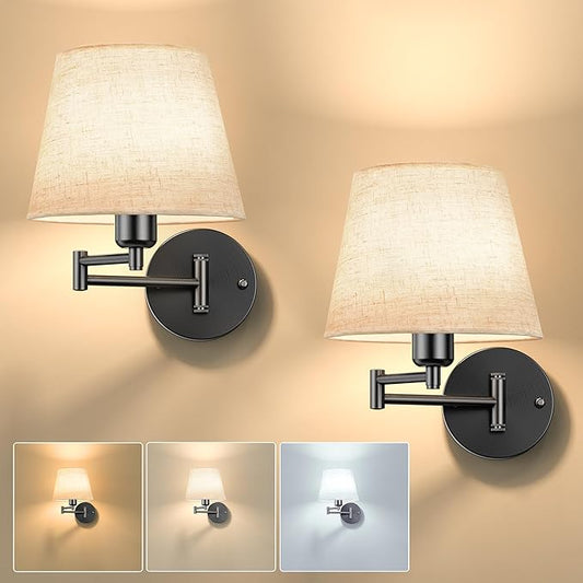 Battery Operated Wall Sconces Set of Two, Wireless Black Wall Lights with 10000mAh RGB Rechargeable Bulb and Remote Control, Sconces Wall Decor for Bedroom Living Room 9.5 in