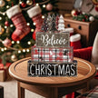 DIYDEC 4Pcs Christmas Table Decoration Christmas Tree Wooden Block Sign Xmas Tiered Tray Decor Winter Centerpiece Decorative Sign for Holiday Tabletop Coffee Fireplace Shelf Desk Party Decor