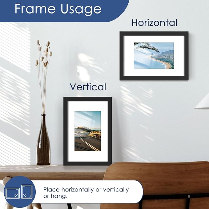PEALSN 6x9 Picture Frames Set of 6, Display Pictures 4x6 with Mat or 6x9 without Mat for Wall Mounting or Table Top, Photo Frames Collage for Wall Decor, Black.