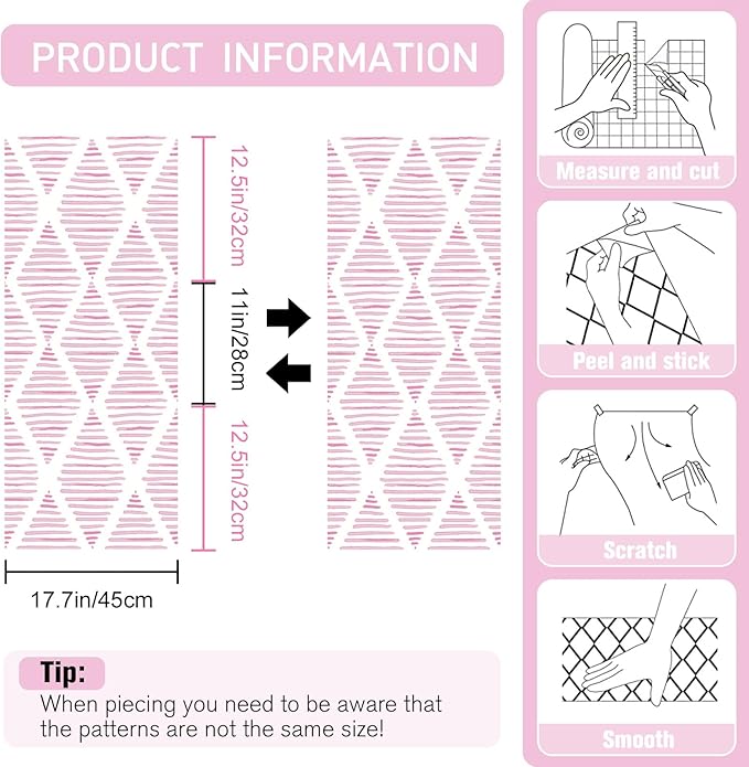 Modern White and Pink Peel and Stick Wallpaper Stripe Diamond Wallpaper Vinyl Waterproof Contact Paper Shelf Paper Drawer Liner Roll for Bedroom Living Room 17.7
