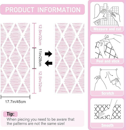Modern White and Pink Peel and Stick Wallpaper Stripe Diamond Wallpaper Vinyl Waterproof Contact Paper Shelf Paper Drawer Liner Roll for Bedroom Living Room 17.7"x1200"