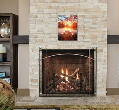 BetyHom Red Maple Sunrise Scenery by the Lake Canvas Wall Art with Lighted Candles LED (15.8x11.8 in)
