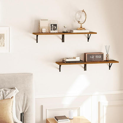 HOOBRO Floating Shelves, 30 Inch Wall Shelf Set of 2, Wall-Mounted Storage Shelves, Retro Hanging Shelf with Metal Frame, for Living Room, Bedroom, Bathroom, Kitchen, Rustic Brown and Black BF24BJ01