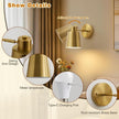 Gold Battery Operated Wall Sconces Set of Two with Remote, Rechargeable Battery Powered Wall Lights, 3 Color Temperature, Dimmable, Modern Wireless Wall Lamps for Bedroom Living Room Hallway