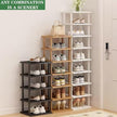 SAN HE Bamboo Shoe Rack 17 Tier- Vertical Shoe Rack for Small Spaces, Tall Narrow Shoe Rack Organizer for Closet Entryway Corner Garage and Bedroom,Skinny Shoe Shelf with Free Stackable DIY