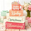 Spring Decoration Wooden Tiered Tray Decor – Sweet Spring Mug Stacked Block Sign with Floral Cup Topper – Farmhouse Tabletop Spring Decor for Living Room Shelf Seasonal Home Display