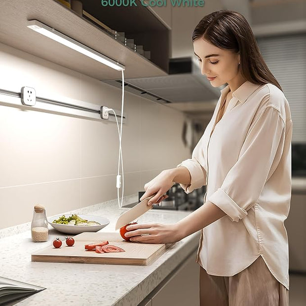 ASOKO 25Inch Under Cabinet Lights,Plug and Play Under Counter Lighting,6000K Cool White with 1000LM Super Bright,ETL Light Bar with ON/Off Switch for Kitchen,Under Desk,Workbench