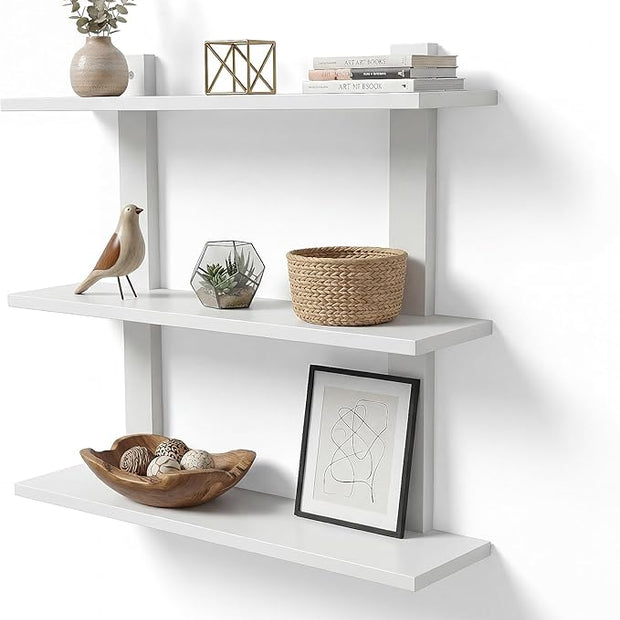 PHOENANCEE 3 Tier Floating Shelves,Long Wall Shelf,Over The Toilet Shelves Bathroom Hanging Display Storage Rustic for Living Room Bedroom Kitchen Office Coffee Bar Decor Decorative,24 Inch