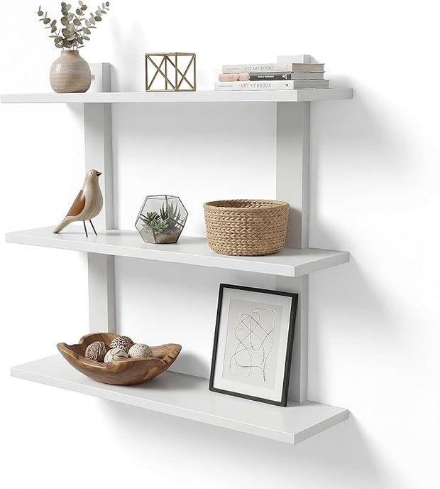 PHOENANCEE 3 Tier Floating Shelves,Long Wall Shelf,Over The Toilet Shelves Bathroom Hanging Display Storage Rustic for Living Room Bedroom Kitchen Office Coffee Bar Decor Decorative,24 Inch
