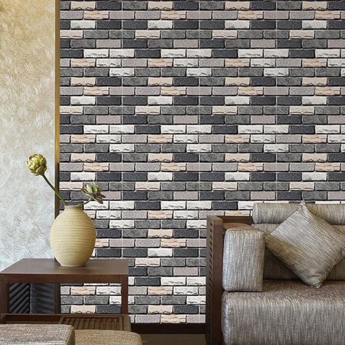 Yancorp 32.8ft Peel and Stick Wallpaper Dark Grey Stone Brick Wallpaper Self-Adhesive Backsplash Decorative Wallpaper Wall Covering…