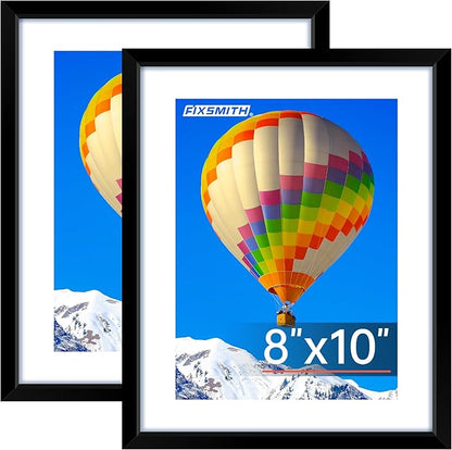 FIXSMITH 8x10 Picture Frame, Black Photo Frame with HD Plexiglass, Display Pictures 5x7 with Mat or 8x10 Without Mat, Picture Frames Collage for Tabletop or Wall Display, 2 Pack