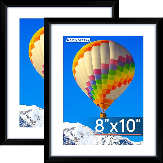 FIXSMITH 8x10 Picture Frame, Black Photo Frame with HD Plexiglass, Display Pictures 5x7 with Mat or 8x10 Without Mat, Picture Frames Collage for Tabletop or Wall Display, 2 Pack
