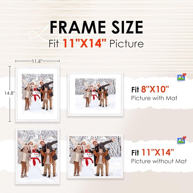 FIXSMITH 11x14 Picture Frame Bulk-4 Pack, Photo Frame with HD Plexiglass, Display Pictures 8x10 with Mat or 11x14 Without Mat, White Picture Frames Collage Wall Decor, Gallery Wall Frame