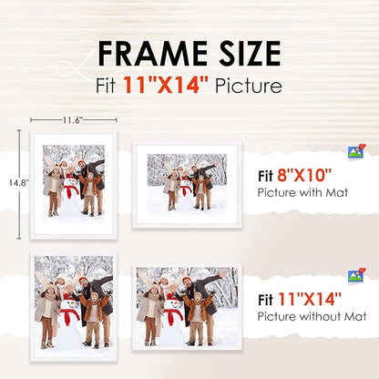 FIXSMITH 11x14 Picture Frame Bulk-4 Pack, Photo Frame with HD Plexiglass, Display Pictures 8x10 with Mat or 11x14 Without Mat, White Picture Frames Collage Wall Decor, Gallery Wall Frame