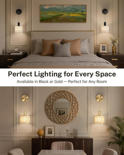 Battery Operated Wall Sconce Set of 2, Wireless Rechargeable Wall Lights with Remote Control, 9 Colors Dimmable LED Lamps, Modern Cordless Sconces for Bedroom Living Room Hallway(Black)
