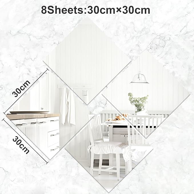 JUNEBRUSHS 8 Pack Self Adhesive Acrylic Mirror, Flexible Plastic Sheets Wall Stickers,2MM Thick Mirror,Frameless Small Mirror