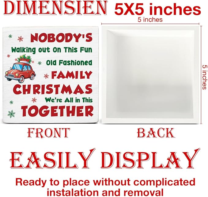 Funny Christmas Vacation Sign Decor, Christmas Decorations Indoor, Winter Holiday Wooden Sign Rustic Home Shelf Desk Decor 5 x 5 Inches