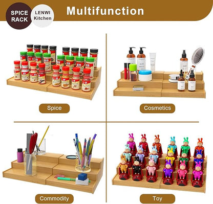 Spice Rack Organizer for Cabinet, 3 Tier Expandable Bamboo Spice Storage for Kitchen Cupboard Pantry