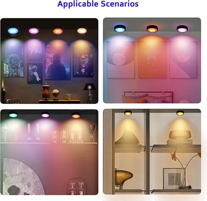 3 Pack Battery Operated Picture Light, Puck Lights with Remote, Picture Lights for Wall, Picture Frame Lights with 20 Color Changing, Wireless Magnetic Art Light for Accent, Paintings-Black