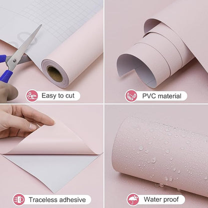 Amiya Pink Peel and Stick Wallpaper Solid Color Textured Contact Paper Pure Pink Self Adhesive Wallpaper Matte Removable Wall Paper Decorative Walls Decal Vinyl Roll A Set of15.7×400"