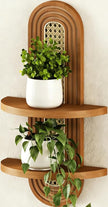 Floating Shelves for Wall,Boho Home Wall Decor,2-Tier Rattan Plant Shelf,Mid Century Hanging Small Decorative Shelf,Natural Wood Shelves for Living Room,Bedroom,House,Office,1-Pack (Walnut)
