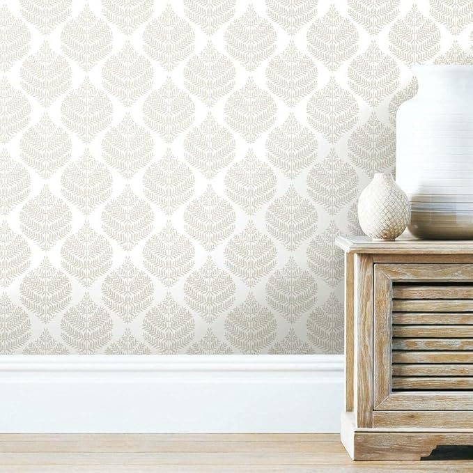 RoomMates RMK11512WP Hygge Fern Damask Taupe Peel and Stick Wallpaper, Roll