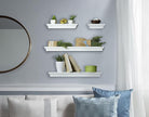 MELANNCO Floating Wall Shelves Set of 4, White Wood Display Shelves for Wall, Includes 6, 12, 20 and 24 Inch Sizes with Raised Edges and Mounting Hardware for Room Decor, Home Decor