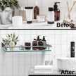 Glass Shelves for Bathroom, 20IN Rectangular Chrome Stainless Steel Tempered Glass Shelf Wall Mount Shelf Sink Over Toilet Modern Bathroom (Chrome Polished, 20‘’)
