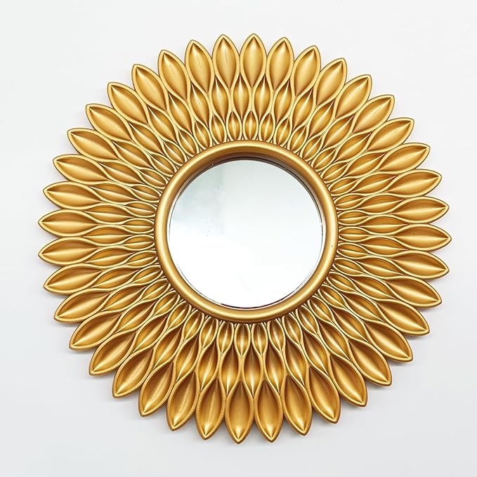 Gold Mirrors for Wall Decor Pack of 3. Round Mirrors.Rays of Light and Annual Ring Shape. Decorative Mirrors.Wall Mirrors for Decor Home Decor.Plastic Frames.Glass Mirrors.Sun Gold Color.