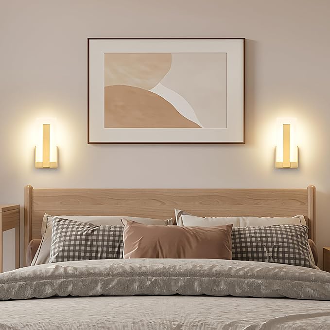 Joosenhouse Modern LED Wall Sconce Set of 2, Dimmable Hardwired Bathroom Vanity Light Indoor Wall Sconce for Hallway, Bedroom, Study, Living Room, 9.76 Inch Brass Wall Lights