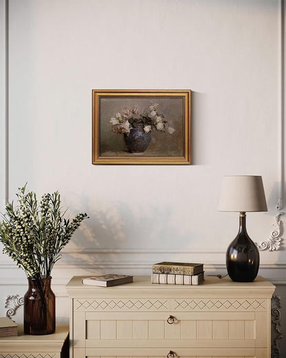 HUARCEY Gold Framed Canvas Wall Art Prints, Bathroom Vintage Decor Aesthetic, Classical Roses Floral Paintings Farmhouse Wall Decor, Retro Decoration for Bedroom Living Room, 12x16Inch