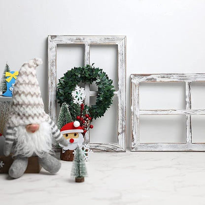CALIFORNIA CADE ELECTRONIC Rustic Wall Decor-Home Decor Window Barnwood Frames -Room Decor for Home or Outdoor, Not For Pictures, Set of 2 (White)
