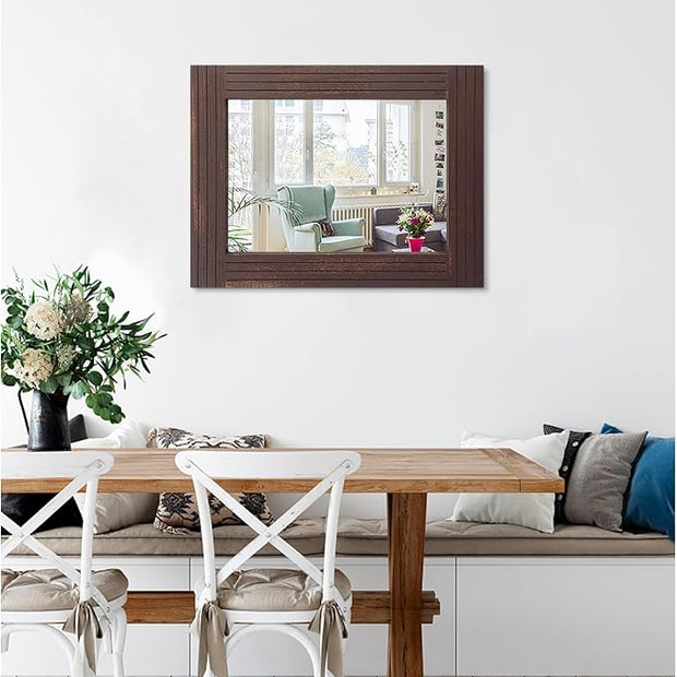 Mirrors for Wall Rustic Wooden Frame Rectangle Mirror Vintage Hanging Mirror for Bedroom Bathroom Living Room Farmhouse Wall Decor Brown Large 20" x 16 "