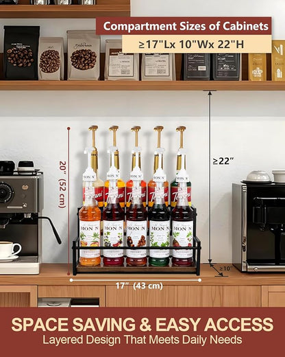 Coffee Syrup Rack Organizer, 2-Tier 10-Bottle Syrup Holder Stand for Coffee Bar & Liquor Display Shelf, Countertop Stand for Coffee Syrups, Wine, Spice, Soda Bar