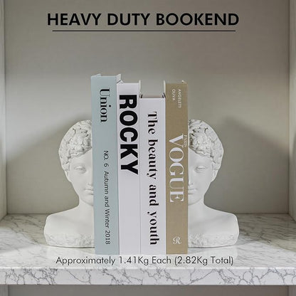 Modern Decorative Stone Bookends, Heavy Duty Book Ends Unique for Heavy Books, Cool Vintage Book Ends for Shelves & Office Desk, Thinker Sculpture Bookends