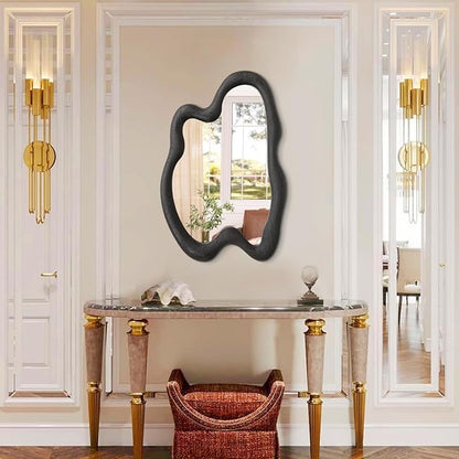 AAZZKANG Irregular Mirror Black Asymmetrical Wall Mounted Mirrors Large Modern Wood Frame Wall Mirror for Bathroom Bedroom Living Room Entryway 24"x16"