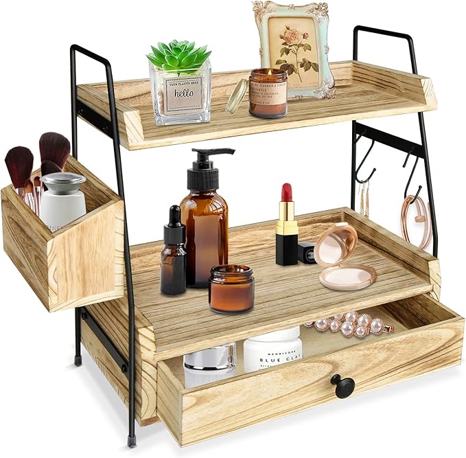 Coffee Bar Accessories and Organizer Countertop, Coffee Station Organizer Kitchen Counter Shelf, Condiment Storage,Cup Lid Holder Countertop Shelf for Bathroom